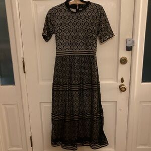 Polagram Black and Cream Patterned Maxi Dress